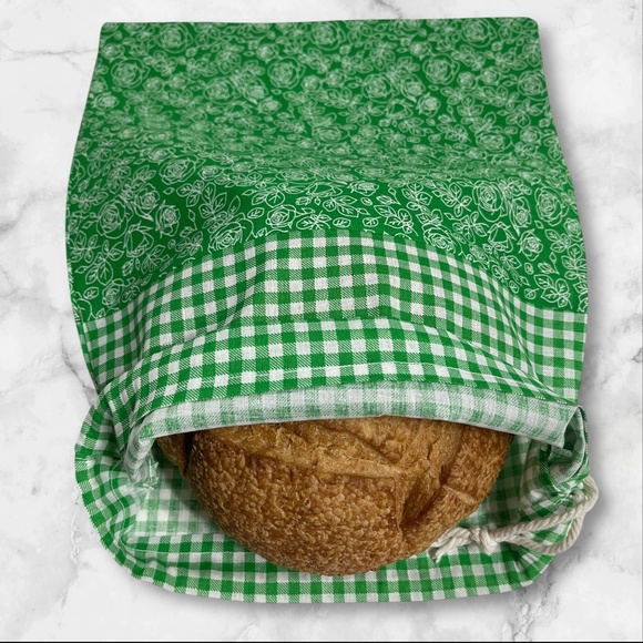 Green Floral Linen Cotton Bread Bag, Organic Reusable Sourdough Bag, Sustainable - Picture 1 of 4